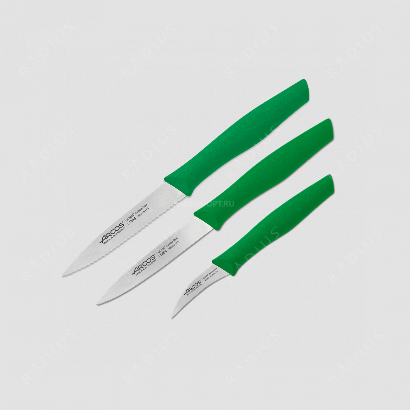Набор из 3-х ножей для чистки и нарезки овощей, рукоять зеленая, серия Nova, ARCOS, Испания