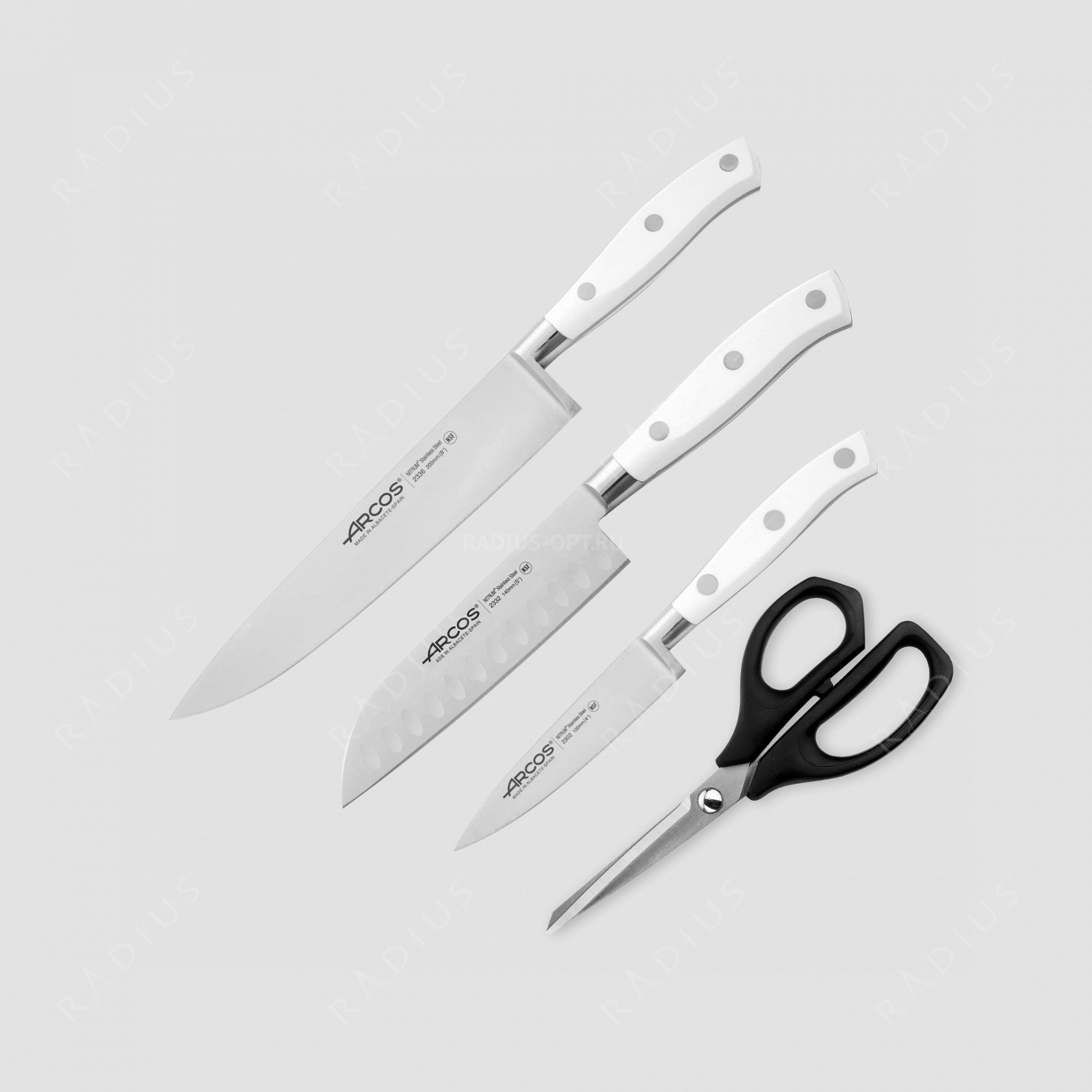 Набор кухонных ножей 3 шт. (10 см, 14 см, 20 см), белые ручки, серия Riviera Blanca, ARCOS, Испания