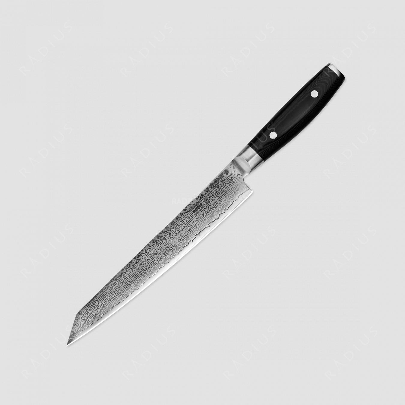 Нож кухонный для тонкой нарезки 23 см, «Sujihiki», дамасская сталь, серия Ran, YAXELL, Япония