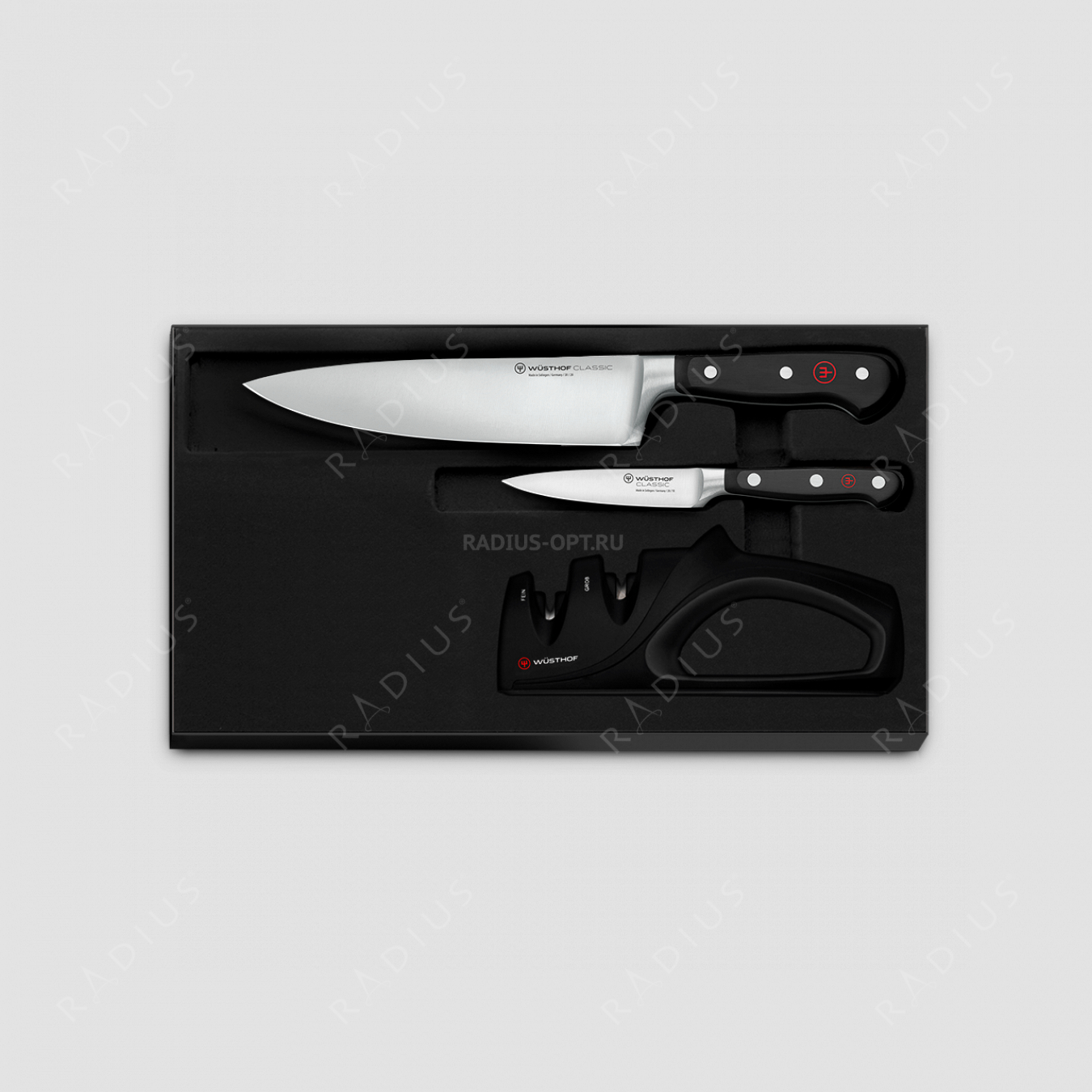 Набор кухонных ножей 2 штуки, точилка, серия Classic, WUESTHOF, Золинген, Германия