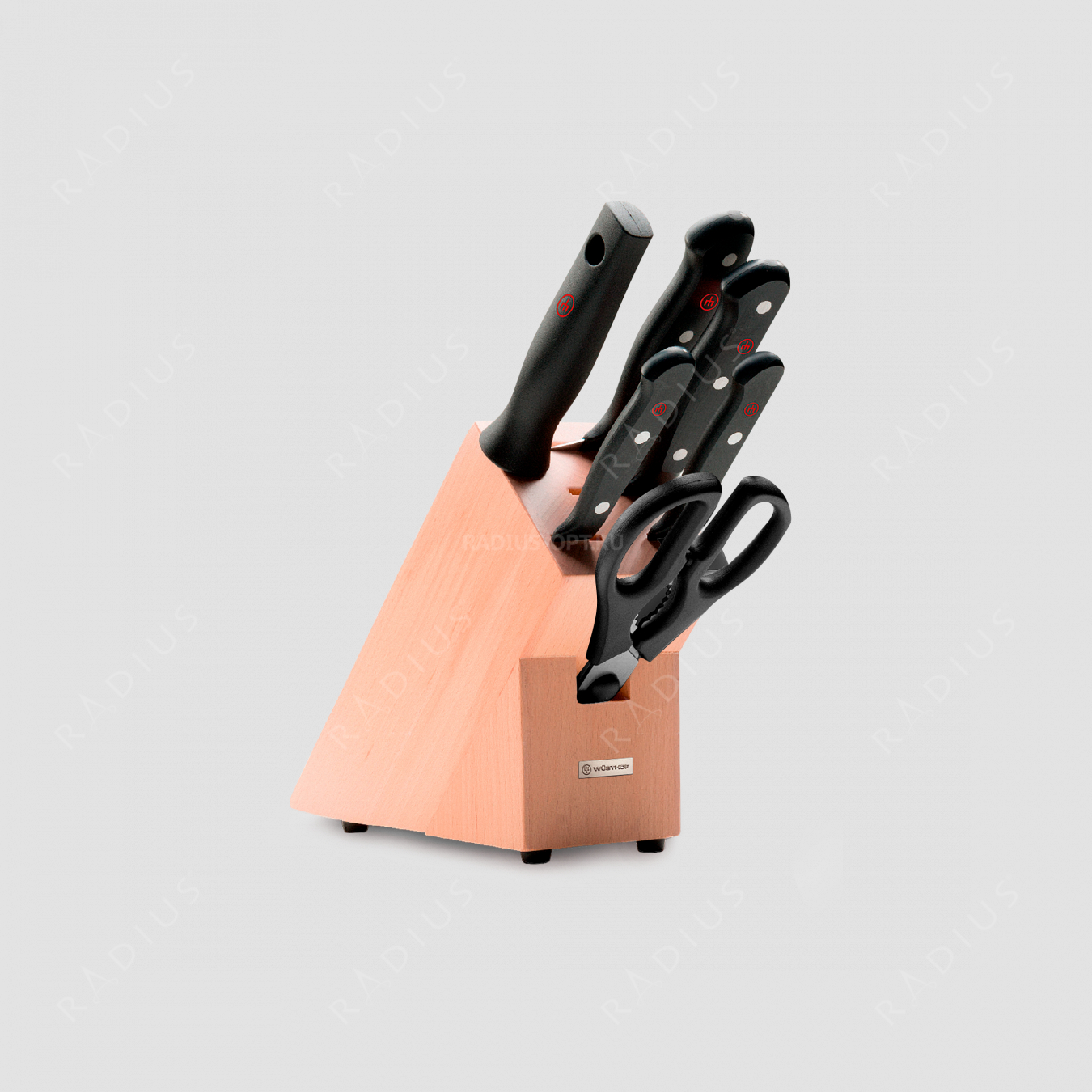 Набор кухонных ножей 4 шт + мусат и ножницы в подставке, серия Gourmet, WUESTHOF, Золинген, Германия