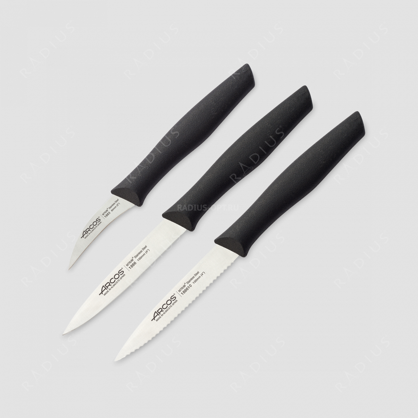 Набор из 3-х кухонных ножей для чистки и нарезки овощей, рукоять черная, серия Nova, ARCOS, Испания