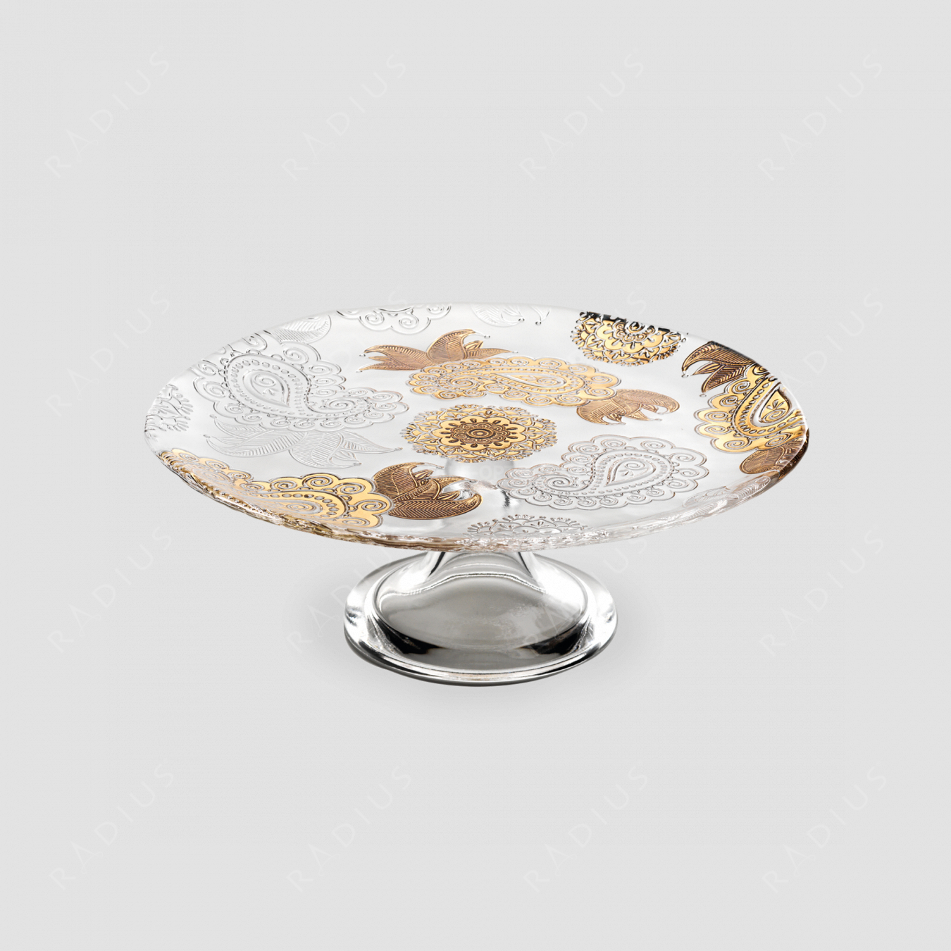 Блюдо для торта на ножке, диаметр: 30 см, высота: 11 см, материал: стекло, цвет: золото, серия Pashmina, IVV (Italy), Италия