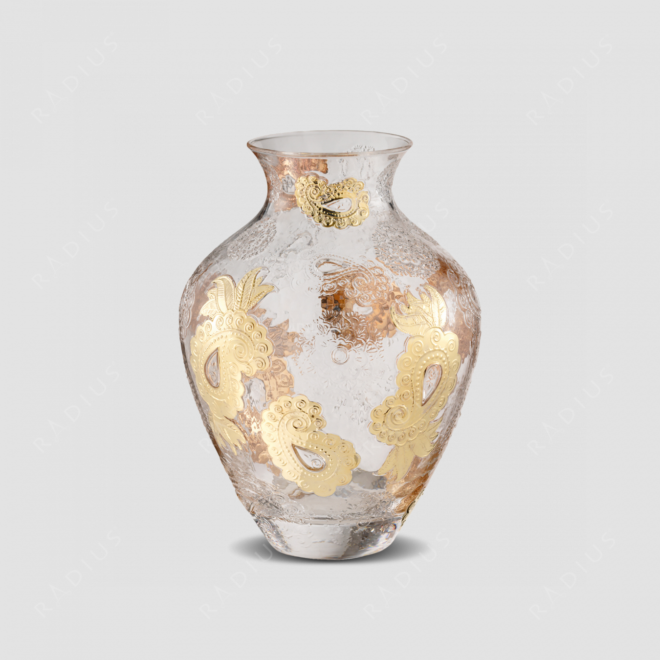 Стеклянная ваза для цветов, диаметр: 22,5 см, высота: 30,5 см, материал: стекло, цвет золото, серия Pashmina, IVV (Italy), Италия