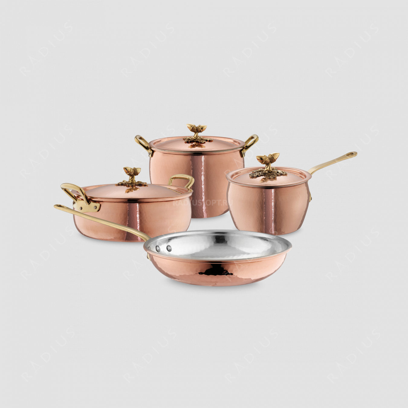 Набор посуды из 4-х предметов, медь, олово, с бронзовой декорированной ручкой, серия Historia decor, RUFFONI, Италия
