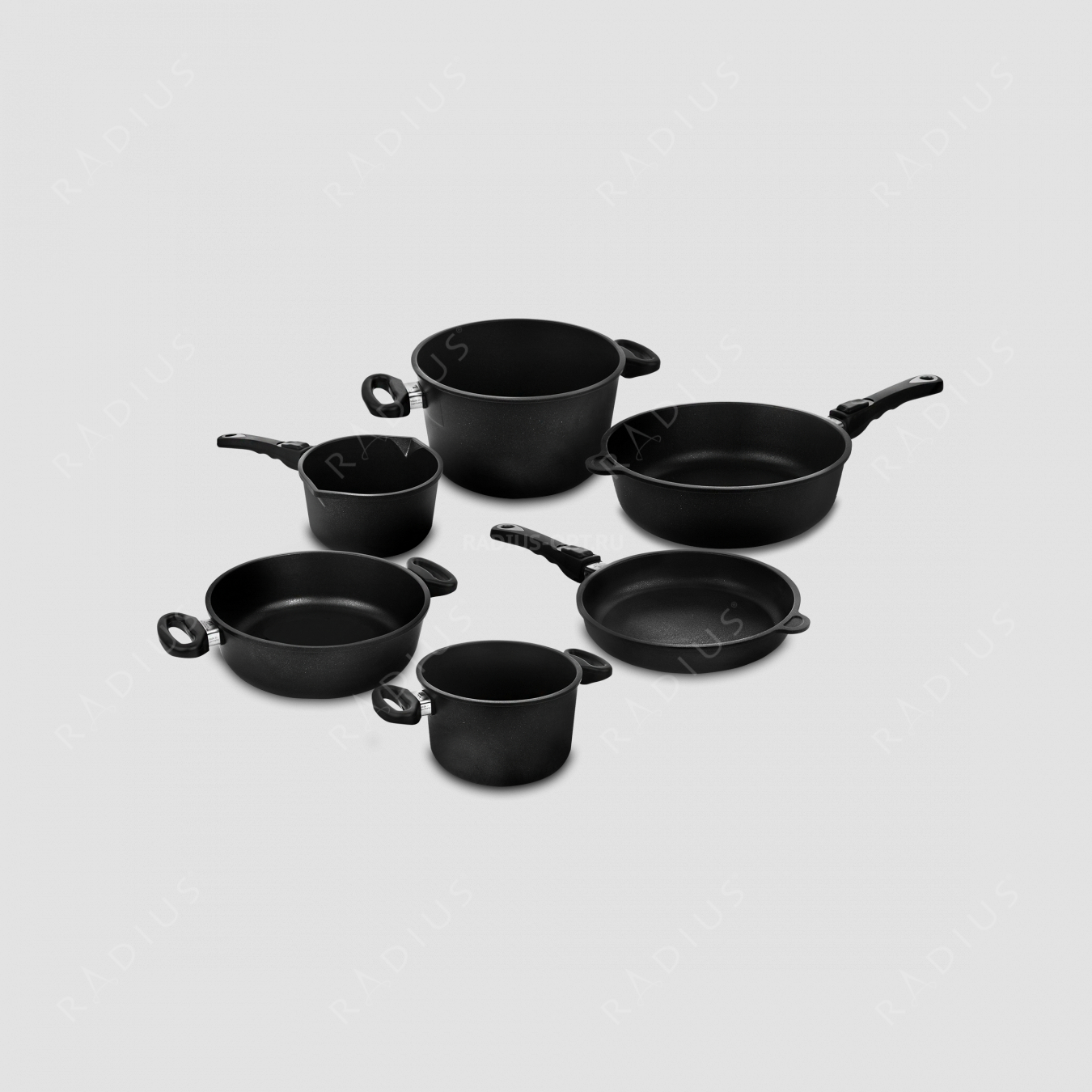 Набор посуды из 6-ти предметов, литой алюминий с антипригарным покрытием, толщина дна - 10 мм, серия Frying Pans, AMT, Германия