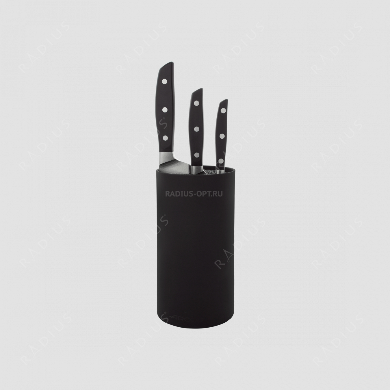 Набор из 3-х кухонных ножей с черной подставкой, серия Manhattan, ARCOS, Испания
