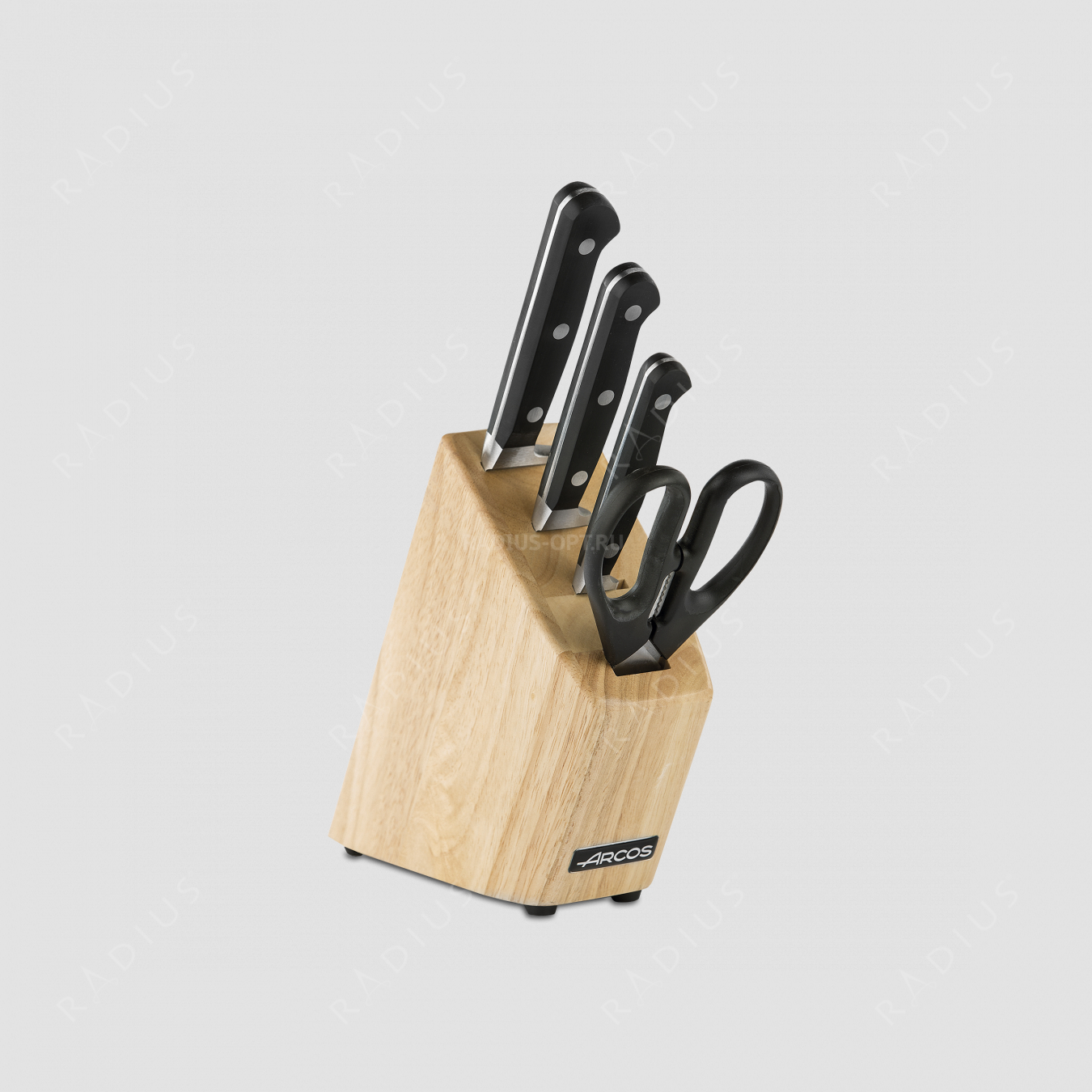 Набор из 3-х кухонных ножей с ножницами на деревянной подставке, серия Clasica, ARCOS, Испания